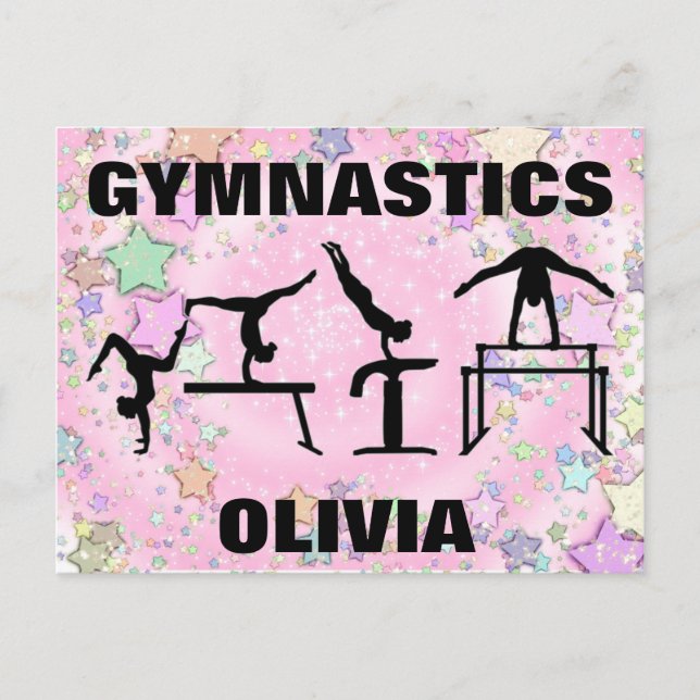 Postal Gimnasia Pink Sparkle Swirls y Estrellas (Anverso)
