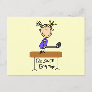 Postal Gimnasta Chica rubia en camisetas de vigas y regal