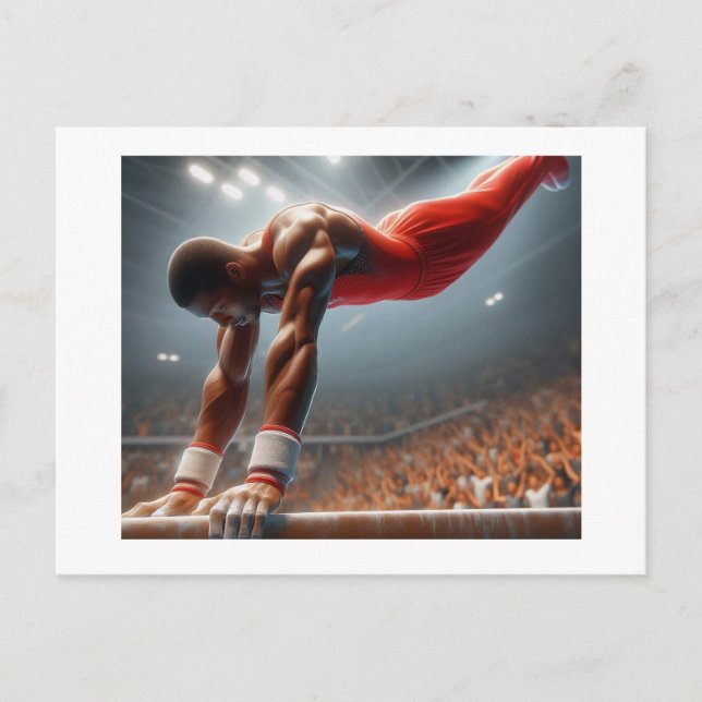 Postal Gimnasta en bares paralelos, (Anverso)