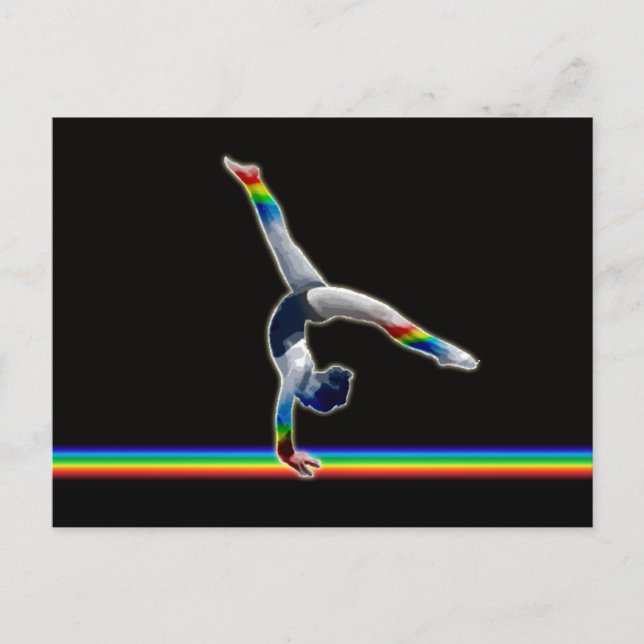 Postal Gimnasta en una viga arcoiris (Anverso)