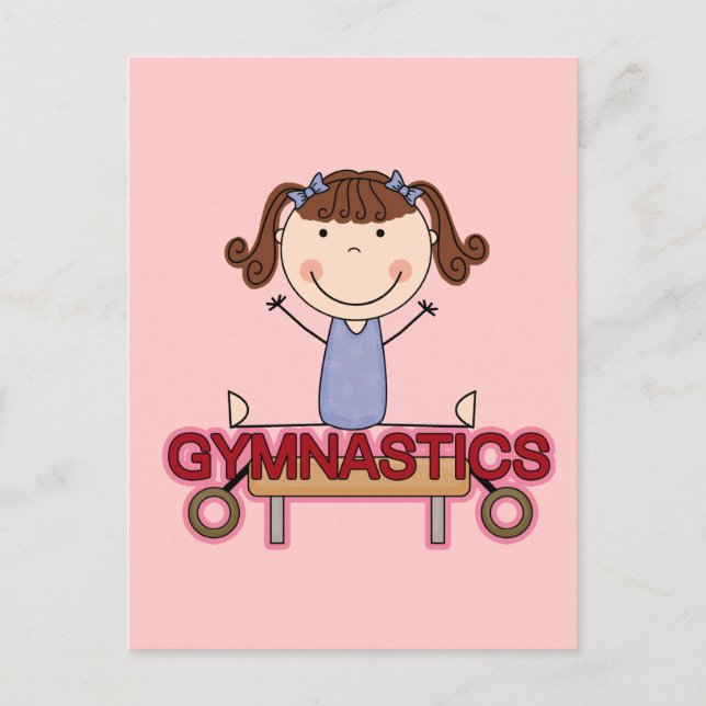 Postal GIMNASTICS - Brunette Chica reparte camisetas y re (Anverso)