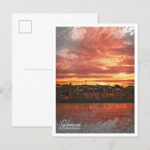 Postal Ginebra Suiza Ciudad hermosa de pintura al petróle
