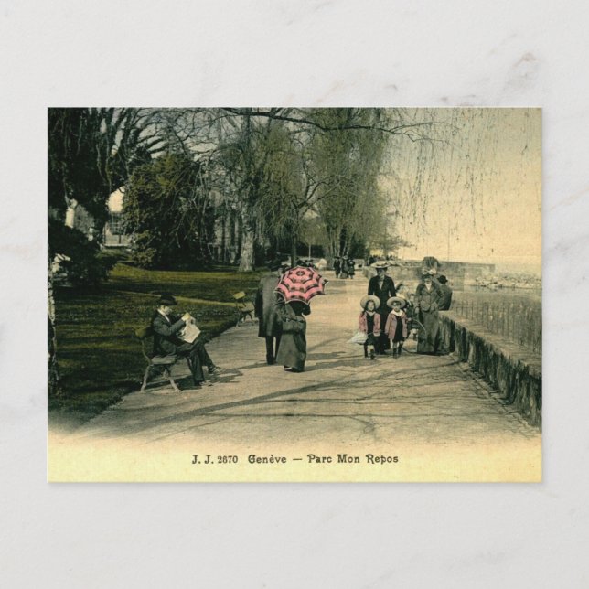 Postal Ginebra Suiza Parc Mon Repos 1910s (Anverso)