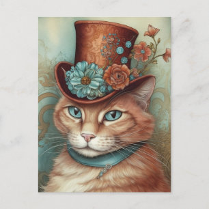 Postal Ginger Cat en un tophat