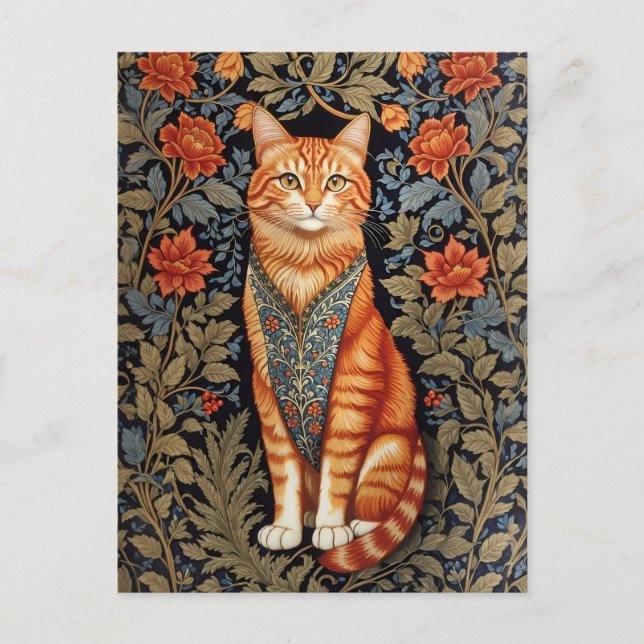 Postal Ginger Cat William Morris inspiró la floral (Anverso)