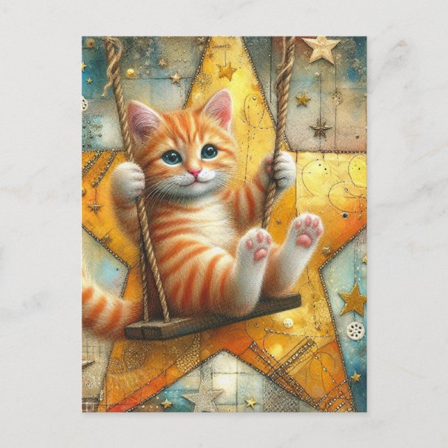 Postal Ginger Gatito Gatito Adorable en un giro (Anverso)