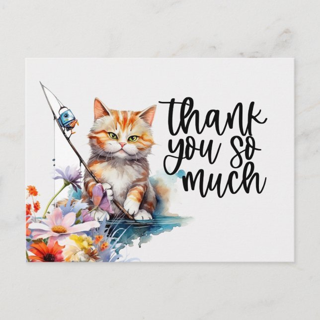 Postal Ginger Gato Gracias gato de cartas está pescando (Anverso)