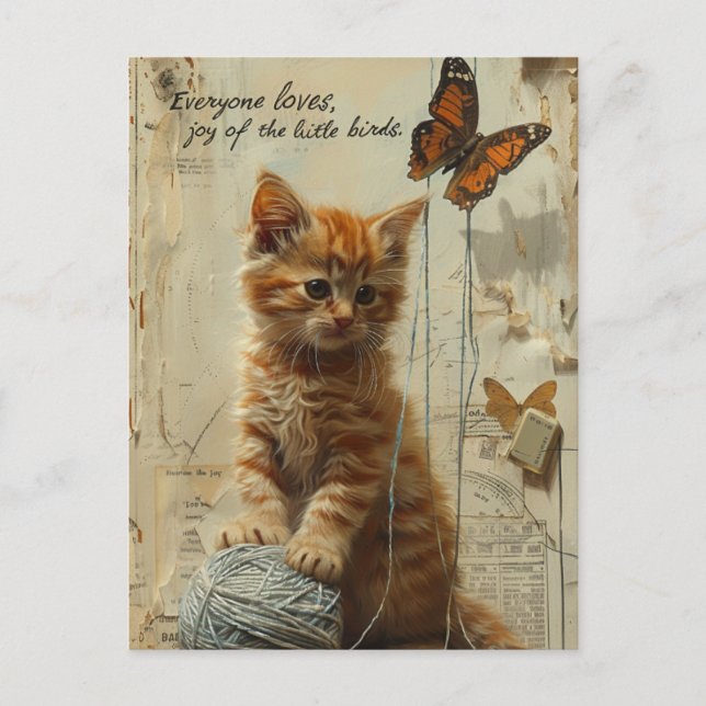 Postal Ginger Kitten Adorable Con Medios Mezclados De Mar (Anverso)
