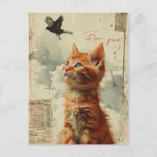 Postal Ginger Kitten Adorable Con Medios Mezclados De Páj