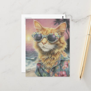 Postal Ginger Kitty Adorable en gafas de sol