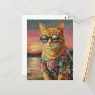 Postal Ginger Kitty en gafas de sol