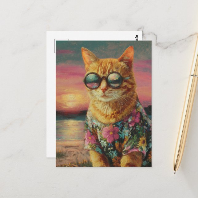 Postal Ginger Kitty en gafas de sol (Anverso/Reverso In Situ)