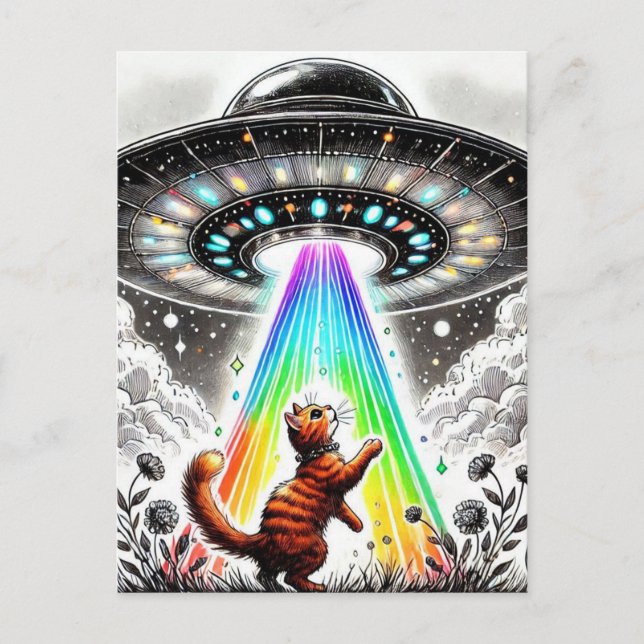 Postal Ginger Kitty y OVNI (Anverso)