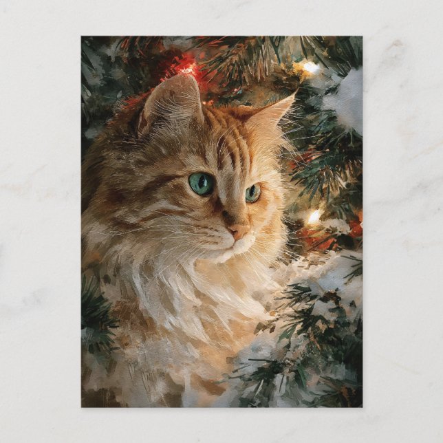 Postal Ginger Maine Coon Navidad (Anverso)