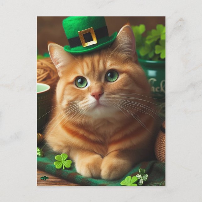 Postal Ginger Saint Patricks Day Cat Adorable (Anverso)