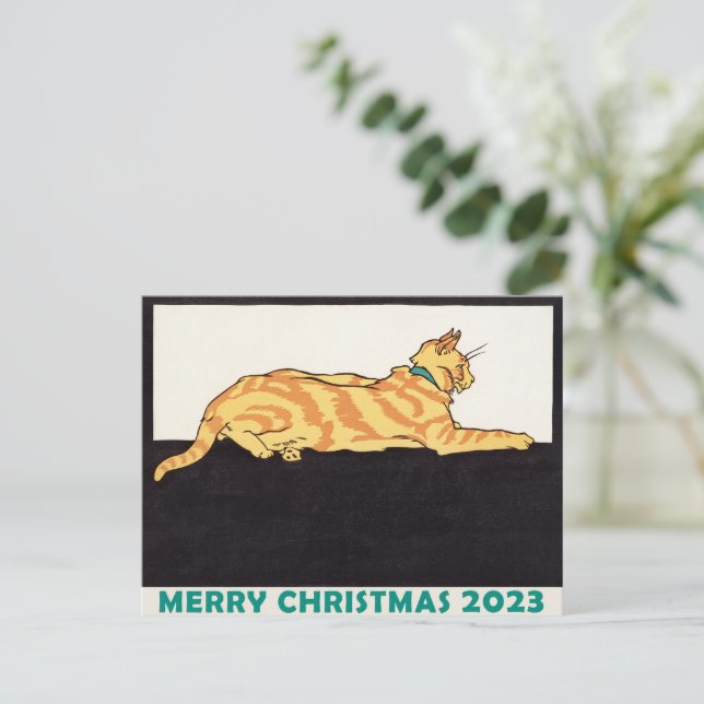 Postal Ginger Strike Cat Feliz Navidad (Anverso de pie)