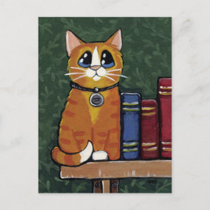 Postal Ginger Tabby Cat en el Ilustracion de la estanterí
