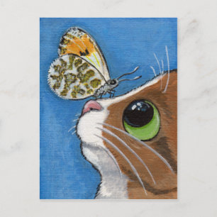 Postal Ginger Tabby Cat y mariposa