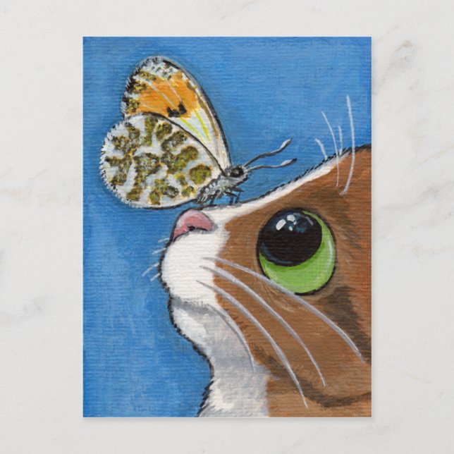 Postal Ginger Tabby Cat y mariposa (Anverso)