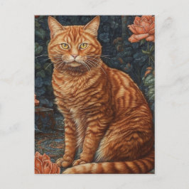 Postal Ginger Tabby Cat y Rosas