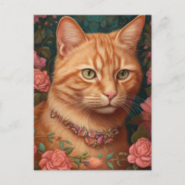 Postal Ginger Tabby Cat y Rosas