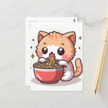 Ginger y Gatito blanco comiendo Ramen