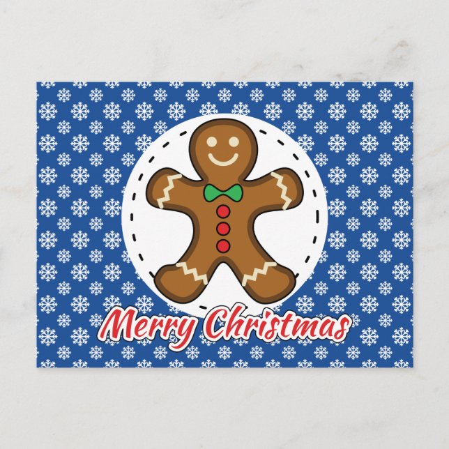 Postal Gingerbread - Blue Snowflakes Pattern - Merry Xmas (Anverso)