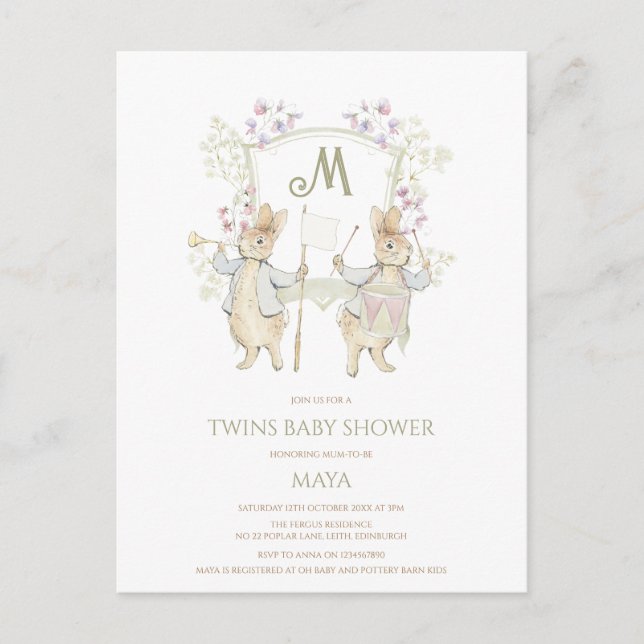 Postal Gingham Peter the Rabbit Twins Presupuesto de Baby (Anverso)