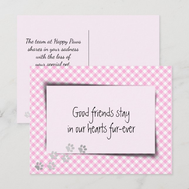 Postal Gingham Rosa Pérdida de Mascota Del Veterinario (Anverso / Reverso)