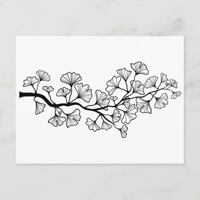 Postal ginkgo negro con hojas (Anverso)
