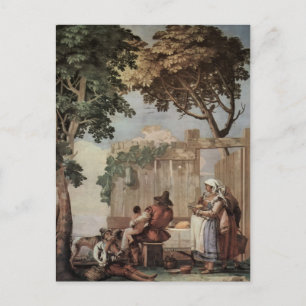 Postal Giovanni Tiepolo: La familia campesina en la mesa