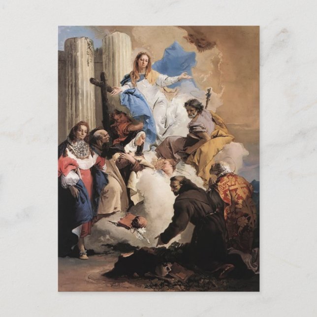 Postal Giovanni Tiepolo - La Virgen con seis santos (Anverso)