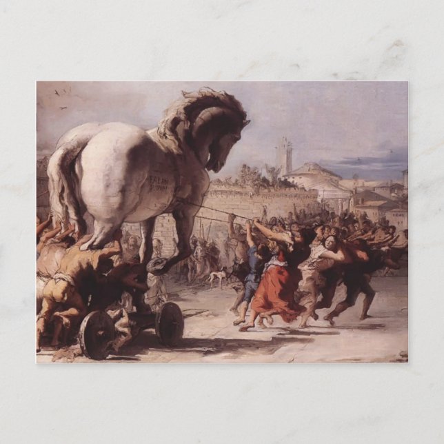 Postal Giovanni Tiepolo- Procesión del caballo de Troya (Anverso)