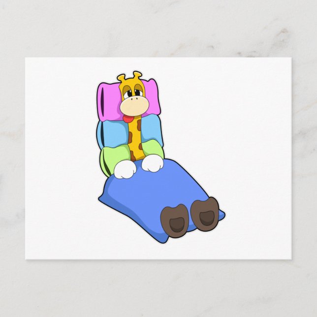 Postal Girafa durmiendo con manta y almohada (Anverso)