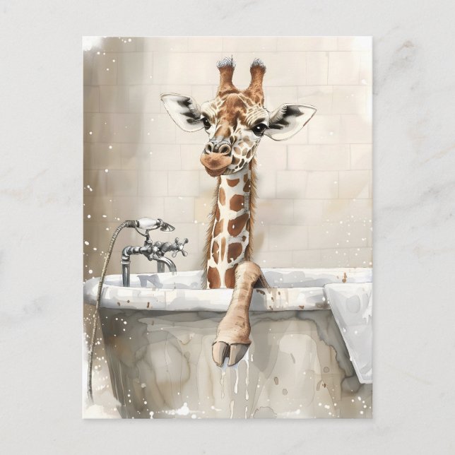 Postal Girafa en un baño. (Anverso)