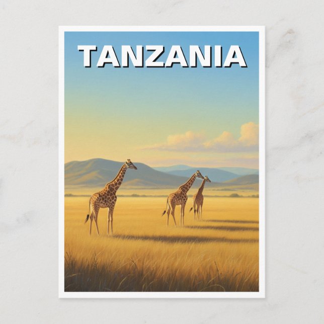 Postal Girafas del parque nacional de Tanzania Serengeti (Anverso)