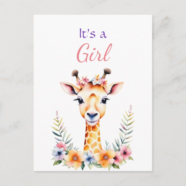 Postal Giraffe bebé en el Baby Shower del Chica de las fl (Anverso)