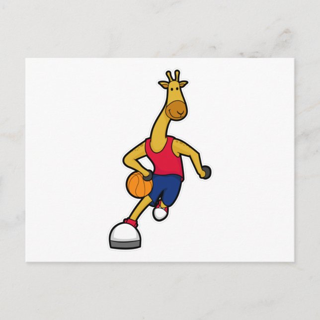 Postal Giraffe como jugador de baloncesto con baloncesto (Anverso)