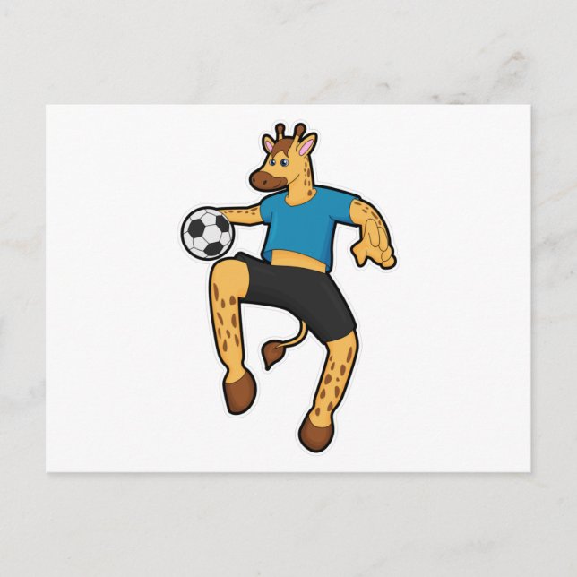 Postal Giraffe como jugador de fútbol con pelota de fútbo (Anverso)