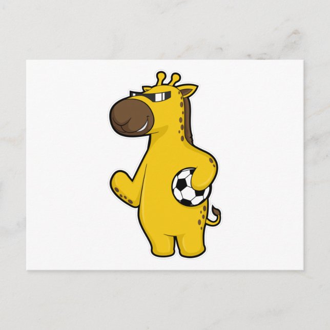 Postal Giraffe como jugador de fútbol con pelota de fútbo (Anverso)