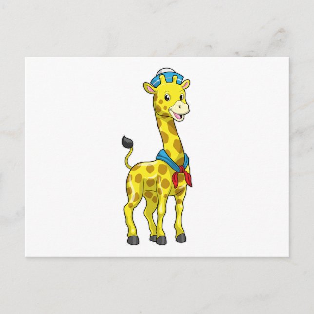 Postal Giraffe como marinero con gorra marinero (Anverso)
