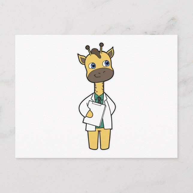 Postal Giraffe como Médica con Notepad (Anverso)