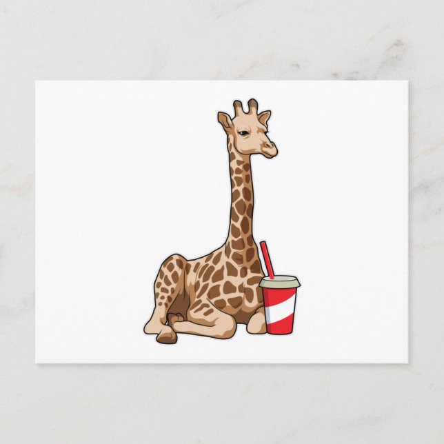 Postal Giraffe con bebida (Anverso)