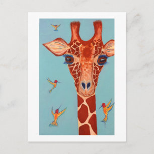 Postal Giraffe con colibríes
