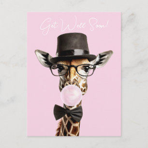 Postal Giraffe con gafas, sombrero de punta, goma de pone