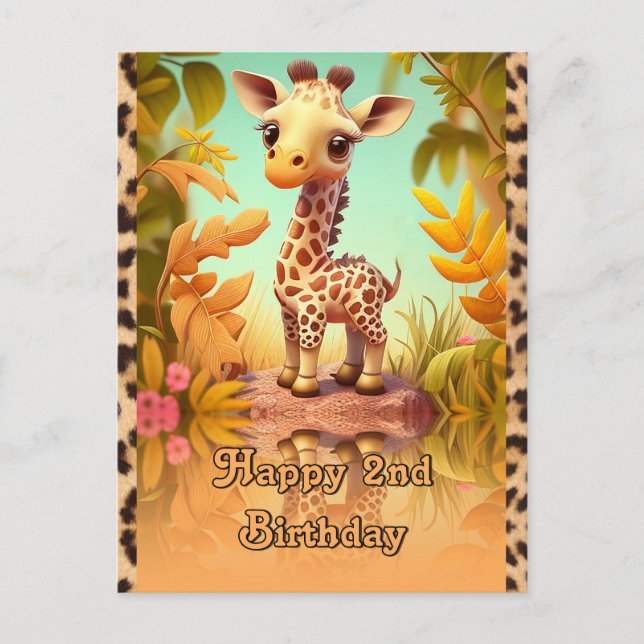 Postal Giraffe Cumpleaños para los niños (Anverso)