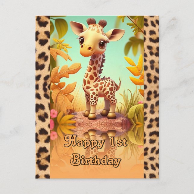 Postal Giraffe Cumpleaños para los niños (Anverso)