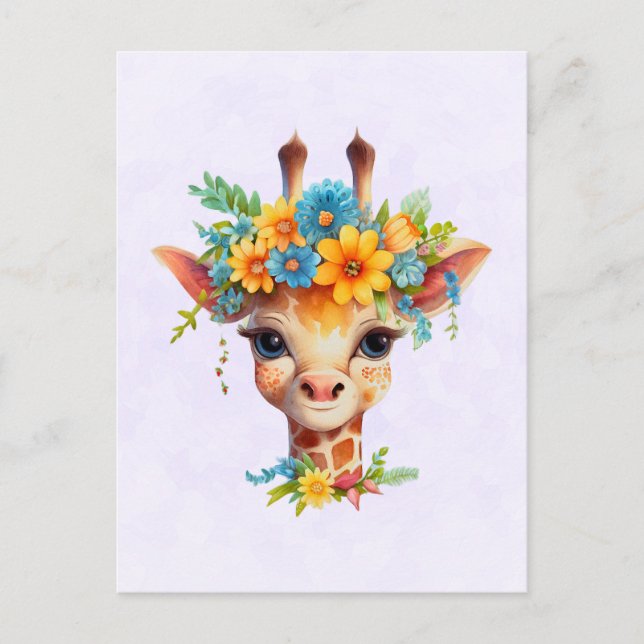 Postal Giraffe cutánea con corona floral (Anverso)