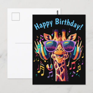 Postal Giraffe de Fiesta colorido de Guay con audífonos