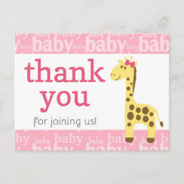 Postal Giraffe en Baby Shower rosado para Chica Gracias